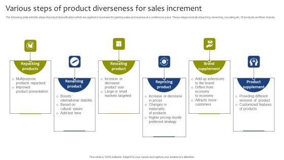 Various Steps Of Product Diverseness For Sales Increment Graphics PDF Various Steps Of Product Diverseness For Sales Increment Graphics PDF