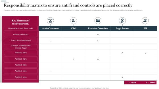 Various Strategies To Prevent Business Responsibility Matrix To Ensure Anti Fraud Controls Background PDF