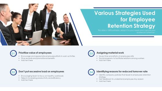 Various Strategies Used For Employee Retention Strategy Ppt Styles Graphics Tutorials PDF