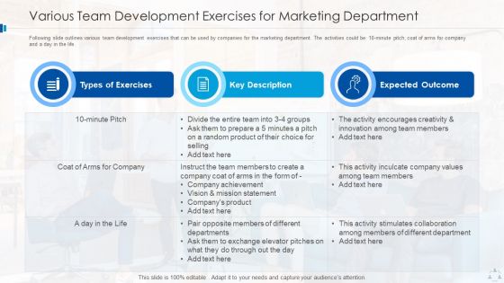 Various Team Development Exercises For Marketing Department Topics PDF Various Team Development Exercises For Marketing Department Topics PDF