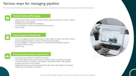 Various Ways For Managing Pipeline Managing Sales Pipeline Health Structure PDF Various Ways For Managing Pipeline Managing Sales Pipeline Health Structure PDF