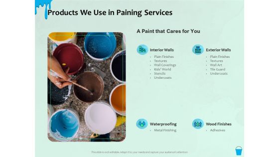 Varnishing Services Agreement Products We Use In Paining Services Ppt Outline Grid PDF Varnishing Services Agreement Products We Use In Paining Services Ppt Outline Grid PDF