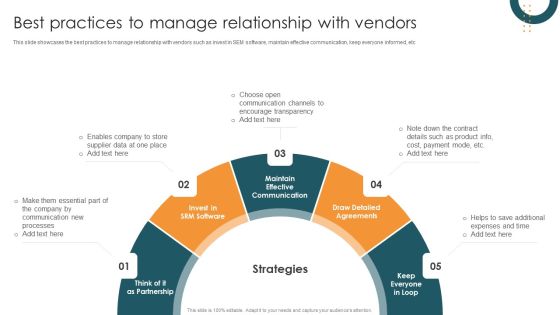 Vendor Relation Management Techniques Best Practices To Manage Relationship With Vendors Template PDF Vendor Relation Management Techniques Best Practices To Manage Relationship With Vendors Template PDF