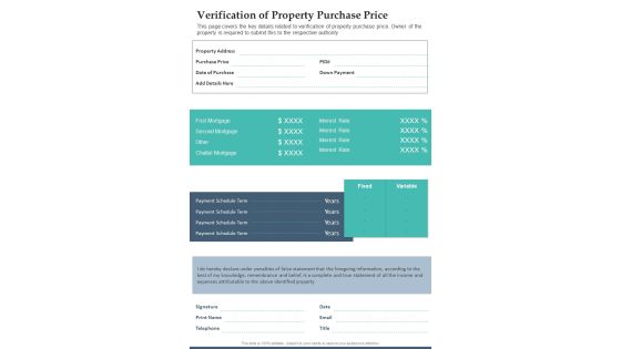 Verification Of Property Purchase Price One Pager Documents Verification Of Property Purchase Price One Pager Documents