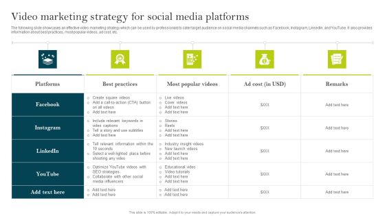 Video Marketing Strategy For Social Media Platforms Ppt PowerPoint Presentation File Slides PDF