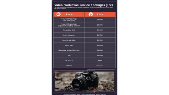 Video Production Service Packages One Pager Sample Example Document Video Production Service Packages One Pager Sample Example Document
