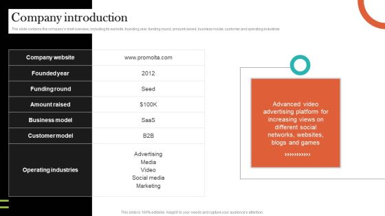 Video Promotion Service Investor Funding Elevator Pitch Deck Company Introduction Clipart PDF Video Promotion Service Investor Funding Elevator Pitch Deck Company Introduction Clipart PDF