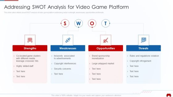 Virtual Adventure Gaming Investor Elevator Pitch Deck Addressing Swot Analysis For Video Brochure PDF Virtual Adventure Gaming Investor Elevator Pitch Deck Addressing Swot Analysis For Video Brochure PDF