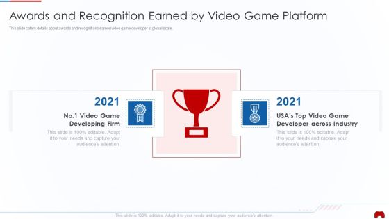 Virtual Adventure Gaming Investor Elevator Pitch Deck Awards And Recognition Earned By Video Sample PDF Virtual Adventure Gaming Investor Elevator Pitch Deck Awards And Recognition Earned By Video Sample PDF