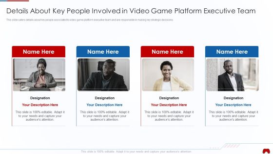 Virtual Adventure Gaming Investor Elevator Pitch Deck Details About Key People Involved In Video Infographics PDF