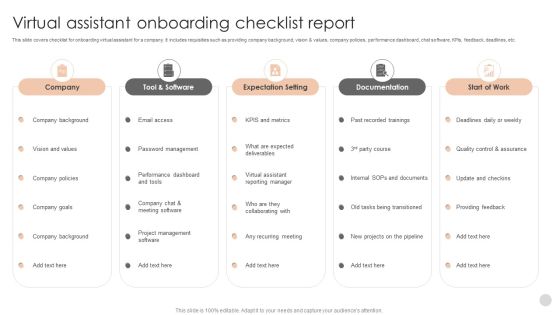 Virtual Assistant Onboarding Checklist Report Pictures PDF Virtual Assistant Onboarding Checklist Report Pictures PDF