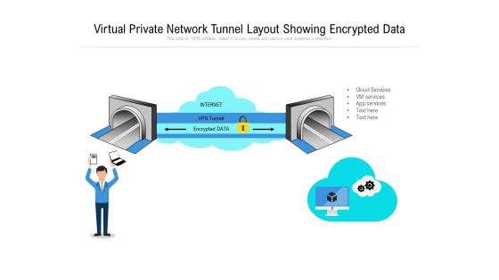 Virtual Private Network Tunnel Layout Showing Encrypted Data Ppt PowerPoint Presentation File Summary PDF