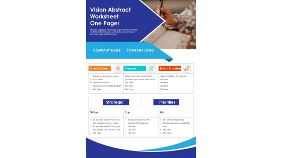 Vision Abstract Worksheet One Pager PDF Document PPT Template Vision Abstract Worksheet One Pager PDF Document PPT Template