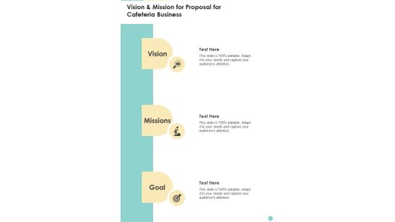 Vision And Mission For Proposal For Cafeteria Business One Pager Sample Example Document Vision And Mission For Proposal For Cafeteria Business One Pager Sample Example Document