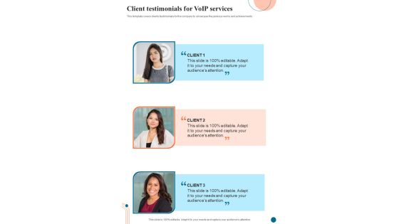 Voice Over Internet Protocol Infrastructure And Services Client Testimonials One Pager Sample Example Document