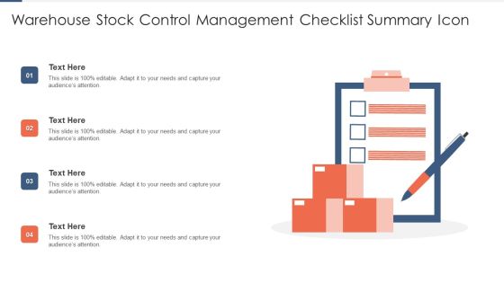 Warehouse Stock Control Management Checklist Summary Icon Brochure PDF Warehouse Stock Control Management Checklist Summary Icon Brochure PDF