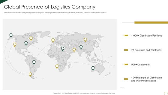 Warehousing Business Fund Raising Pitch Deck Global Presence Of Logistics Company Brochure PDF Warehousing Business Fund Raising Pitch Deck Global Presence Of Logistics Company Brochure PDF