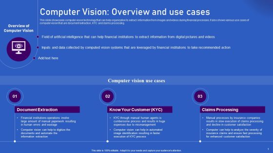 Ways Artificial Intelligence Is Transforming Finance Sector Computer Vision Overview And Use Cases Sample PDF Ways Artificial Intelligence Is Transforming Finance Sector Computer Vision Overview And Use Cases Sample PDF