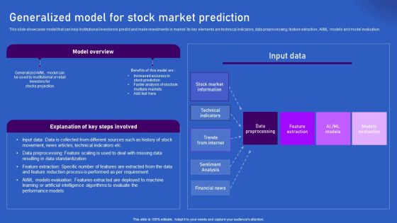 Ways Artificial Intelligence Is Transforming Finance Sector Generalized Model For Stock Market Prediction Icons PDF Ways Artificial Intelligence Is Transforming Finance Sector Generalized Model For Stock Market Prediction Icons PDF