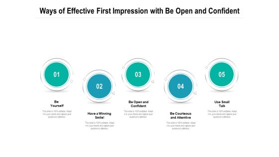 Ways Of Effective First Impression With Be Open And Confident Ppt PowerPoint Presentation Gallery Mockup PDF Ways Of Effective First Impression With Be Open And Confident Ppt PowerPoint Presentation Gallery Mockup PDF
