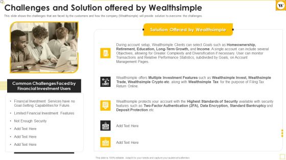 Wealthsimple Capital Raising Elevator Pitch Deck Challenges And Solution Offered By Wealthsimple Brochure Pdf Wealthsimple Capital Raising Elevator Pitch Deck Challenges And Solution Offered By Wealthsimple Brochure Pdf