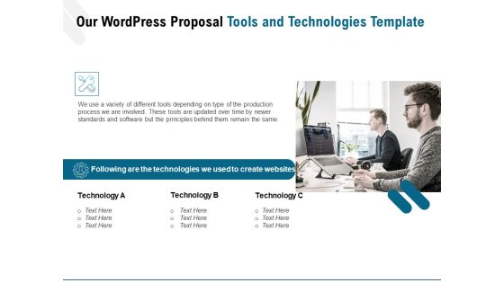 Web Based User Interface Our Wordpress Proposal Tools And Technologies Ppt Summary Example Introduction PDF