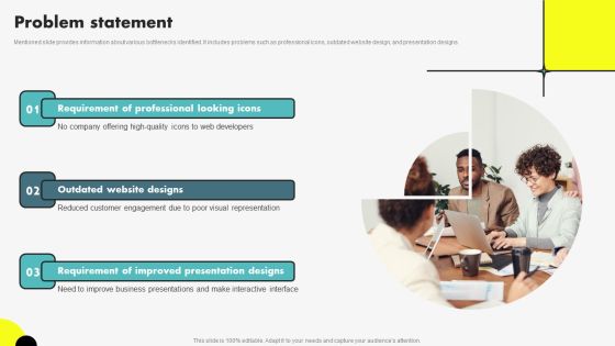 Web Designing Icon Investor Funding Elevator Pitch Deck Problem Statement Professional PDF