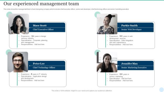Web Interface Development Services Company Summary Our Experienced Management Team Information PDF