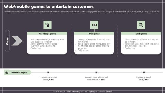 Web Mobile Games To Entertain Customers Information PDF Web Mobile Games To Entertain Customers Information PDF