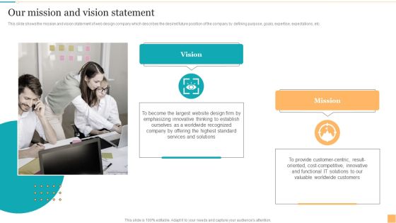 Website Design And Branding Studio Company Profile Our Mission And Vision Statement Mockup PDF