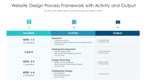 Website Design Process Framework With Activity And Output Ppt PowerPoint Presentation File Example File PDF Website Design Process Framework With Activity And Output Ppt PowerPoint Presentation File Example File PDF