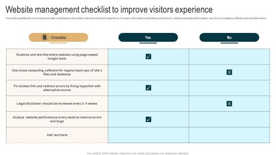 Website Management Checklist To Improve Visitors Experience Portrait PDF Website Management Checklist To Improve Visitors Experience Portrait PDF
