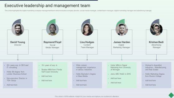 Website Marketing Enterprise Profile Executive Leadership And Management Team Ppt PowerPoint Presentation Icon Professional PDF Website Marketing Enterprise Profile Executive Leadership And Management Team Ppt PowerPoint Presentation Icon Professional PDF