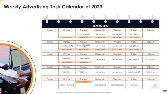 Weekly Advertising Task Calendar Of 2023 Icons PDF Weekly Advertising Task Calendar Of 2023 Icons PDF