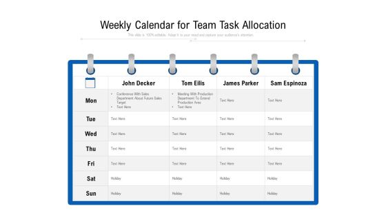 Weekly Calendar For Team Task Allocation Ppt PowerPoint Presentation Gallery Templates PDF Weekly Calendar For Team Task Allocation Ppt PowerPoint Presentation Gallery Templates PDF