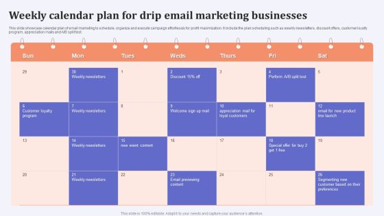 Weekly Calendar Plan For Drip Email Marketing Businesses Pictures PDF