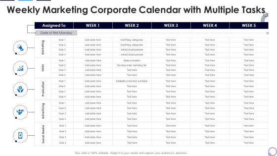 Weekly Marketing Corporate Calendar With Multiple Tasks Ideas PDF