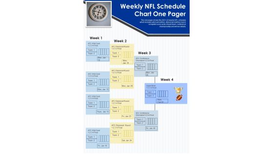 Weekly NFL Schedule Chart One Pager PDF Document PPT Template