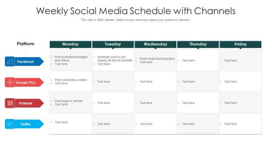 Weekly Social Media Schedule With Channels Ppt PowerPoint Presentation Infographics Outfit PDF Weekly Social Media Schedule With Channels Ppt PowerPoint Presentation Infographics Outfit PDF