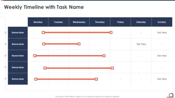 Weekly Timeline With Task Name Developing Fixed Bid Projects Using Agile IT Icons PDF