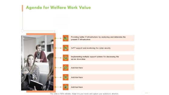 Welfare Work Value Agenda For Welfare Work Value Ppt Professional Show PDF
