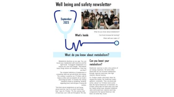 Well Being And Safety Newslette PDF Document PPT Template
