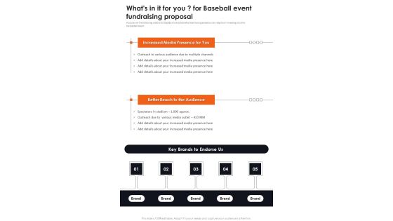 Whats In It For You For Baseball Event Fundraising Proposal One Pager Sample Example Document Whats In It For You For Baseball Event Fundraising Proposal One Pager Sample Example Document