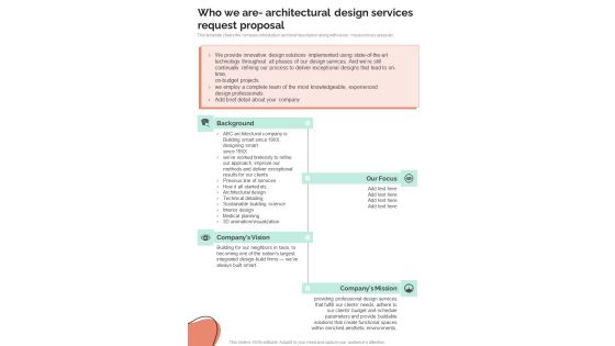 Who We Are Architectural Design Services Request Proposal One Pager Sample Example Document Who We Are Architectural Design Services Request Proposal One Pager Sample Example Document