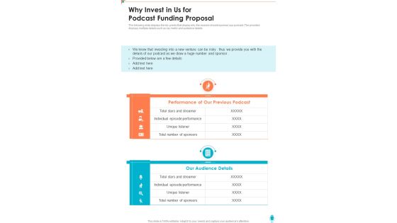 Why Invest In Us For Podcast Funding Proposal One Pager Sample Example Document Why Invest In Us For Podcast Funding Proposal One Pager Sample Example Document