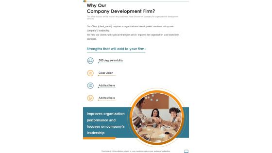 Why Our Company Development Firm One Pager Sample Example Document Why Our Company Development Firm One Pager Sample Example Document
