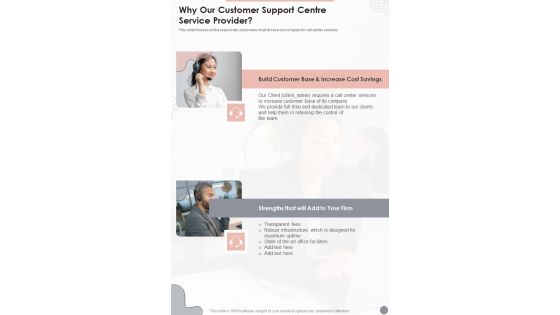 Why Our Customer Support Centre Service Provider One Pager Sample Example Document Why Our Customer Support Centre Service Provider One Pager Sample Example Document