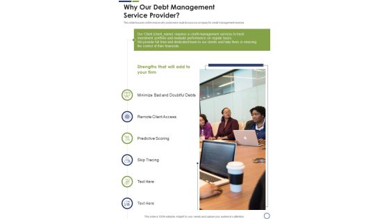 Why Our Debt Management Service Provider One Pager Sample Example Document Why Our Debt Management Service Provider One Pager Sample Example Document