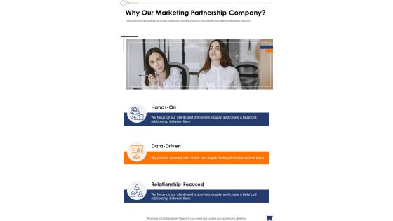 Why Our Marketing Partnership Company One Pager Sample Example Document Why Our Marketing Partnership Company One Pager Sample Example Document