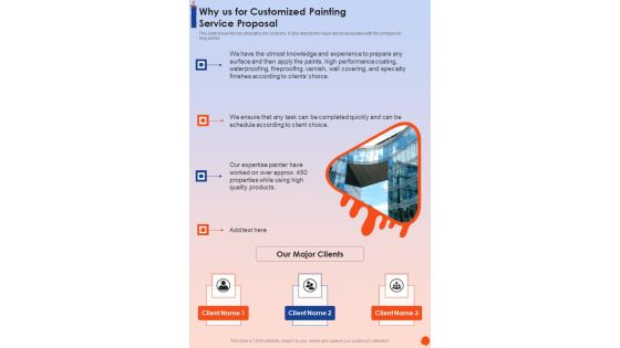 Why Us For Customized Painting Service Proposal One Pager Sample Example Document Why Us For Customized Painting Service Proposal One Pager Sample Example Document
